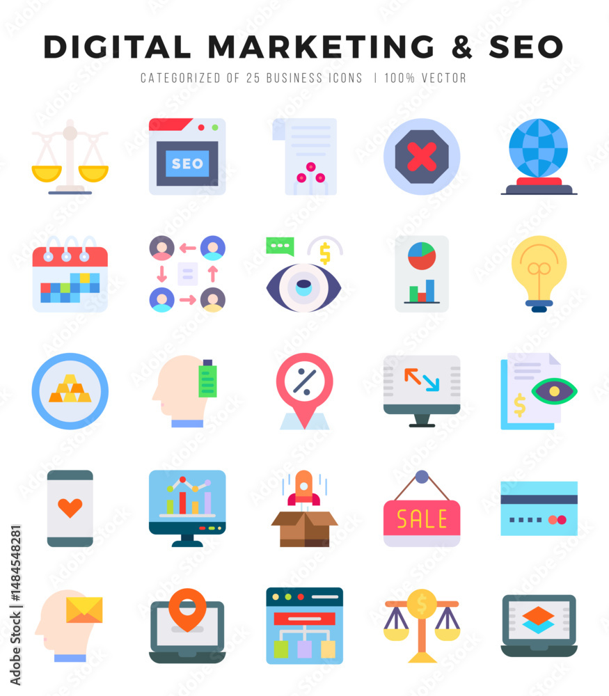 Vector icons set of DIGITAL MARKETING & SEO. Flat style Icons. Vector icons set of DIGITAL MARKETING & SEO. Flat style Icons.