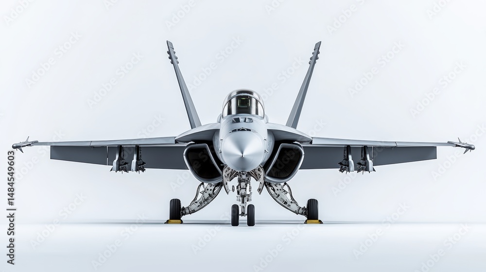 Fototapeta premium A jet with a matte gray finish and sharp lines, studio lighting, copy space on the right, bold commercial poster design