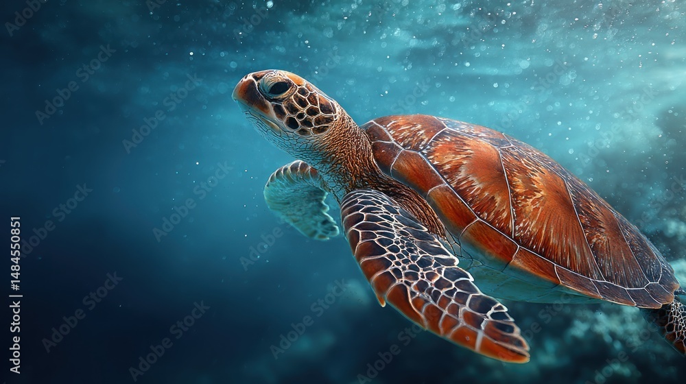 Fototapeta premium Sea turtle swimming in deep ocean