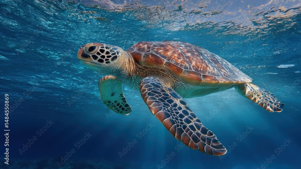 Fototapeta premium Majestic sea turtle glides through vibrant ocean depths