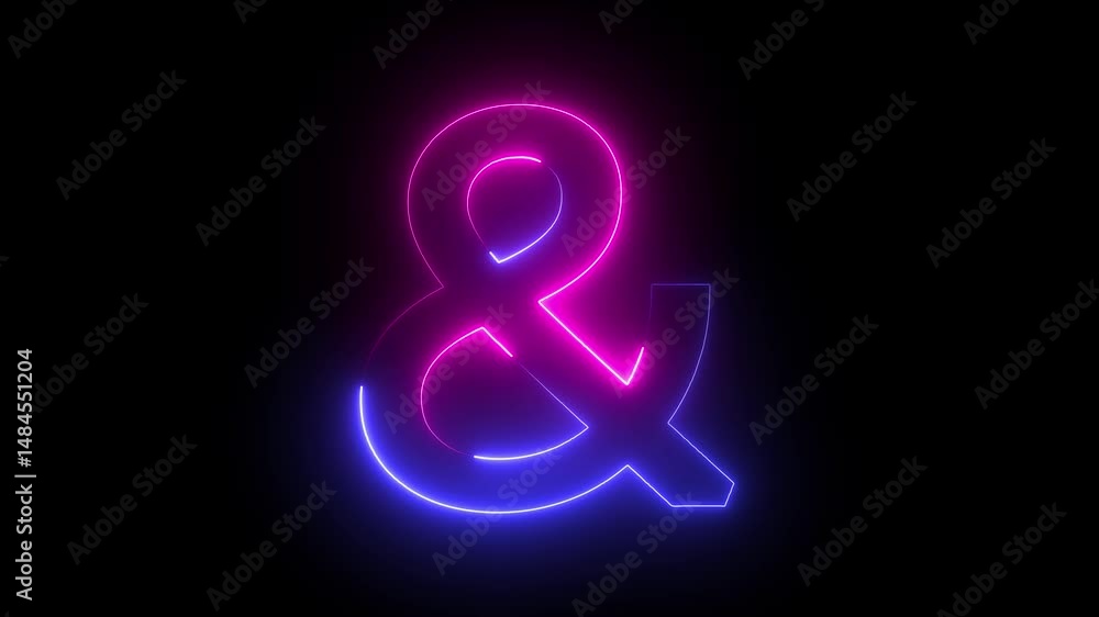 Animated neon ampersand symbol. Glowing Font - And Symbol. Animated neon ampersand symbol. Glowing Font - And Symbol.