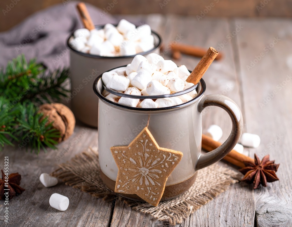 Warm Hot Chocolate with Marshmallows in a Mug Warm Hot Chocolate with Marshmallows in a Mug