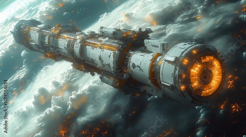 Fototapeta Naklejka Na Ścianę i Meble -  A futuristic space elevator connecting Earth to a space station in orbit, offering a novel mode of transportation