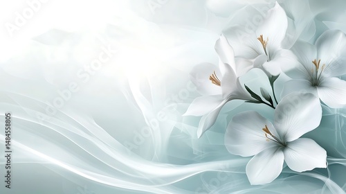 Serene white blossoms on flowing fabric