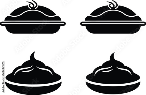 vada pav and burger silhouette symbol illustration set, Vada Pav and Burger Line Art Icons Vector Set of Indian Fast Food Outlines, set of black and white food icons.