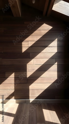 Wooden Wall and Floor with Sunlight in Minimalist Room Interior