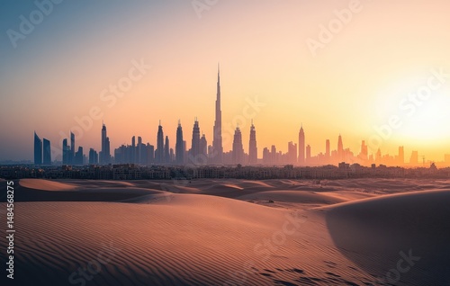 Desert sunset over city skyline (1)