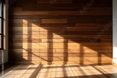 Modern Interior with Wood Paneling and Sunlit Wooden Floor