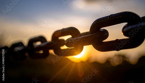 Close-Up of Rusty Metal Chain Links at Sunset