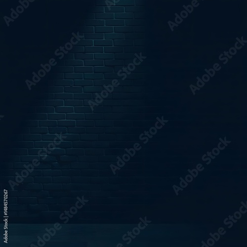 Blue Brick Wall with Spot Light Showing Texture and Detail