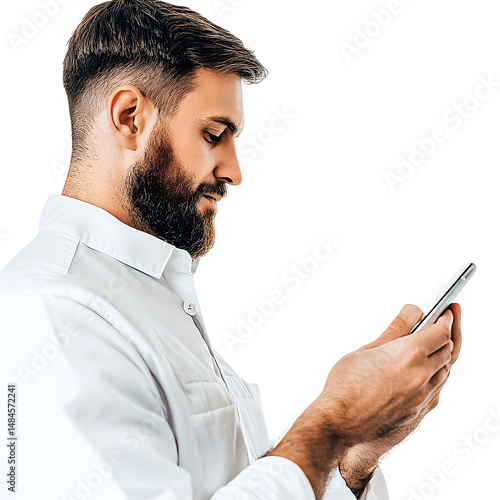 Man using smartphone profile view