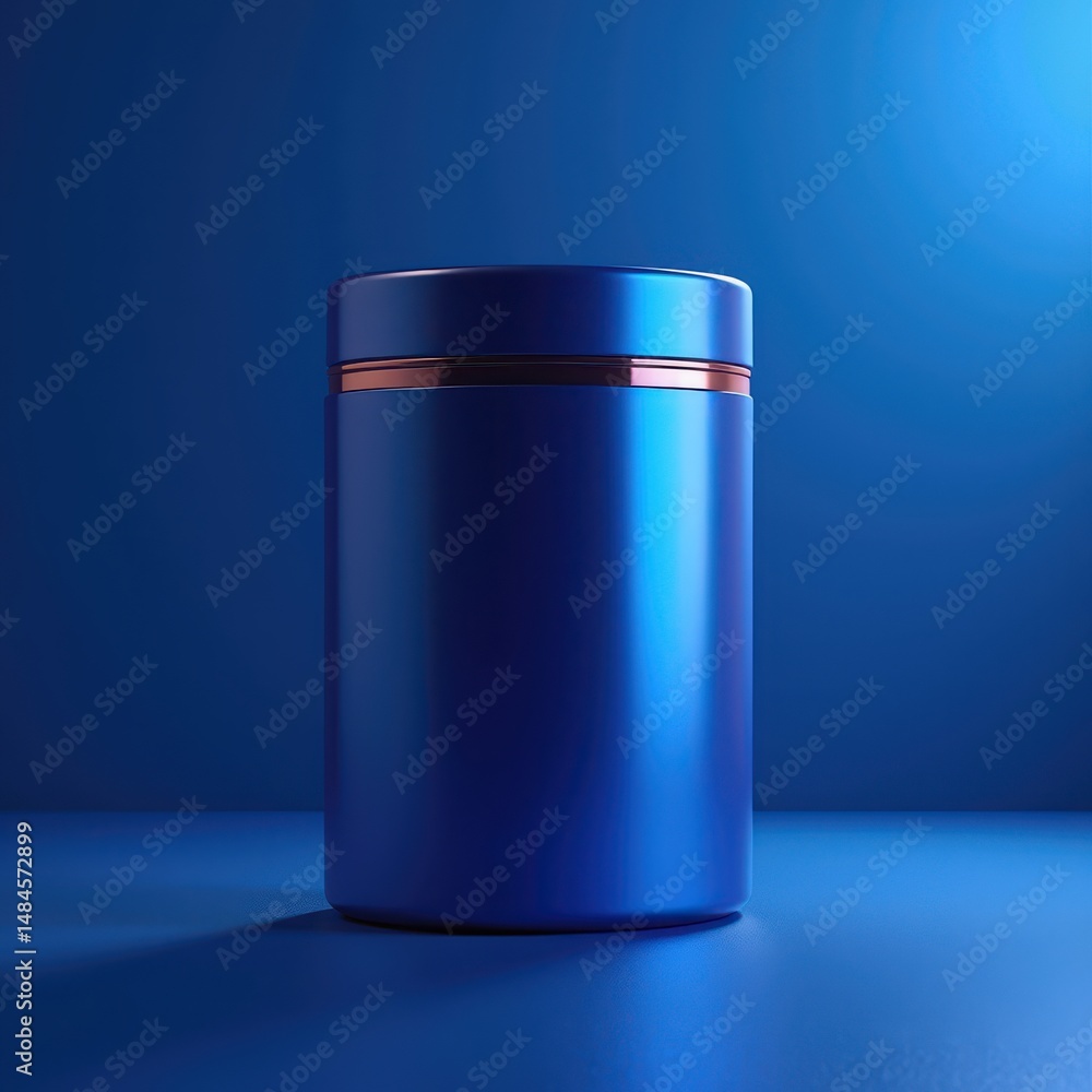 A sleek blue container with a modern design, perfect for packaging cosmetics, food, or beverages. Ideal for branding and product promotion. A sleek blue container with a modern design, perfect for packaging cosmetics, food, or beverages. Ideal for branding and product promotion.