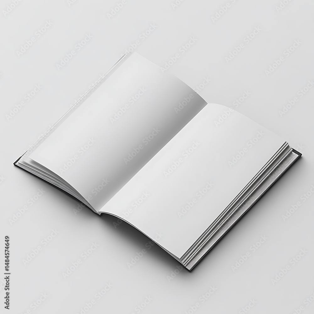 An opened book with blank pages resting on a surface An opened book with blank pages resting on a surface