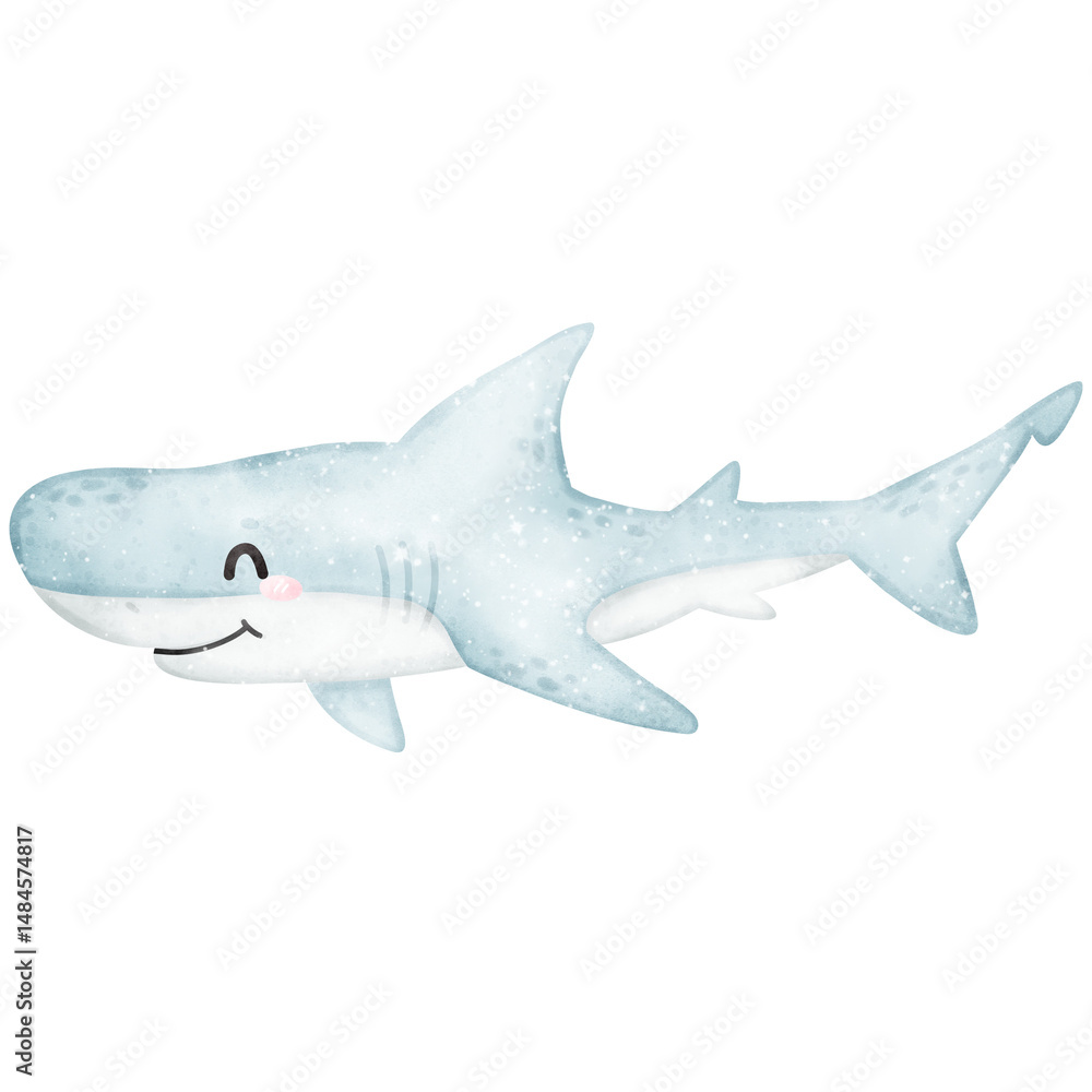 Obraz premium Cute watercolor shark funny playful predator under the sea