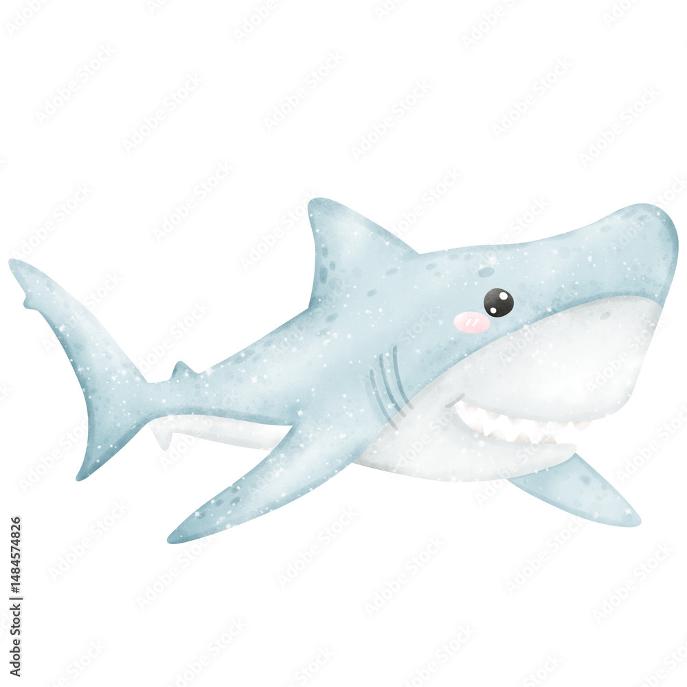 Fototapeta premium Cute watercolor shark funny playful predator under the sea