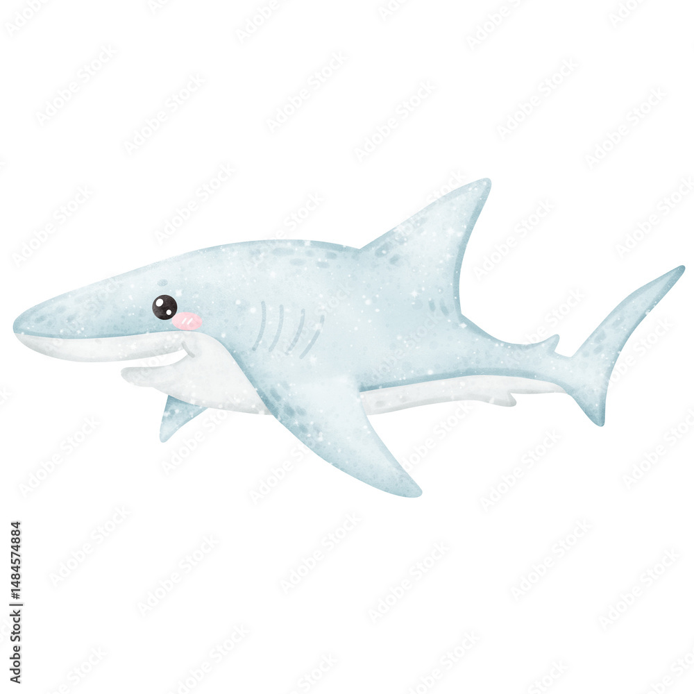 Obraz premium Cute watercolor shark funny playful predator under the sea