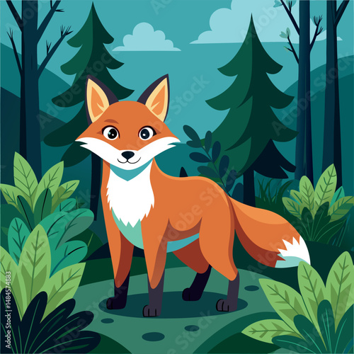 Cartoon Fox in a Forest Clearing