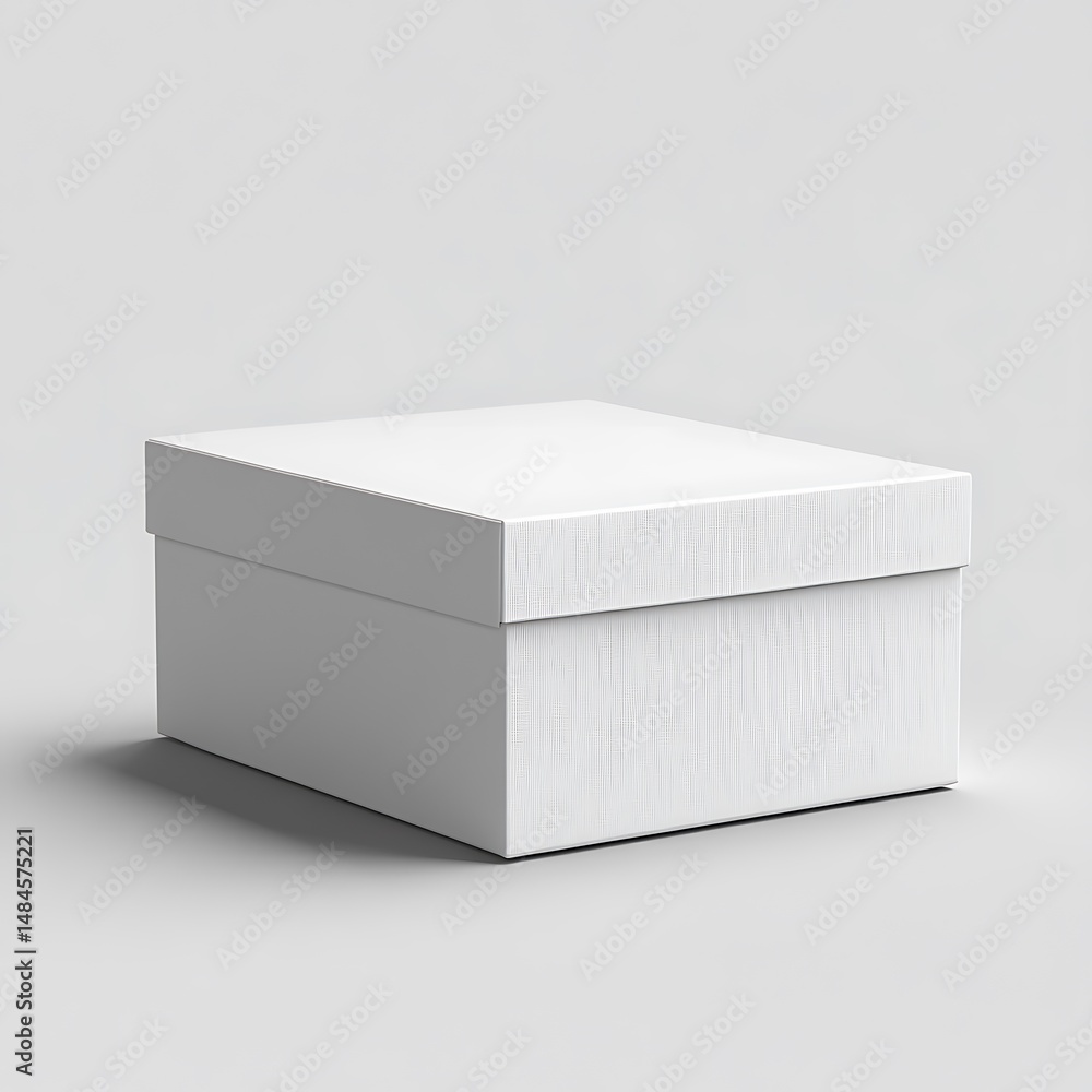 Fototapeta premium A clean white rectangular cardboard box sitting on a light gray surface