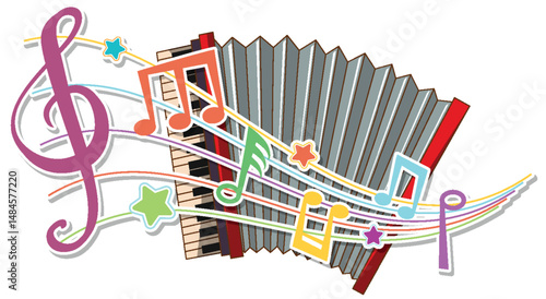 Colorful Accordion and Musical Notes