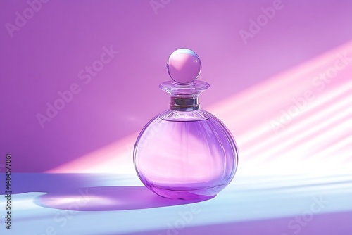 Elegant perfume bottle bathed in light
