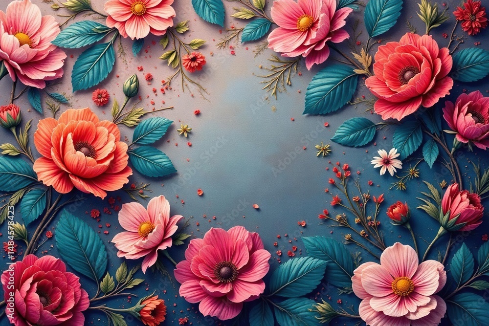 Subtle repeating floral motif on textured surface , summer, spring