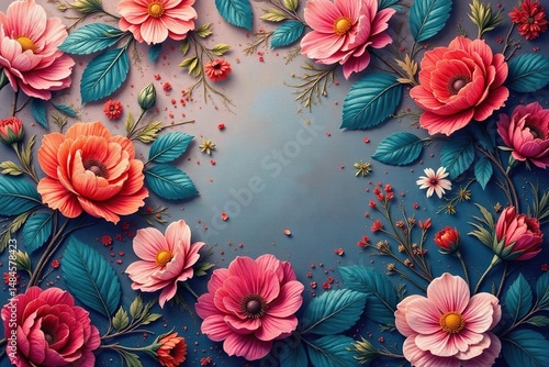 Subtle repeating floral motif on textured surface , summer, spring