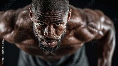 Intense full-body workout man performing mountain climbers in gym environment for hardcore fitness and cardio training