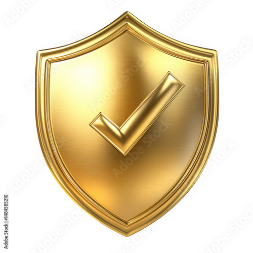 3d golden shield with checkmark icon on transparent background