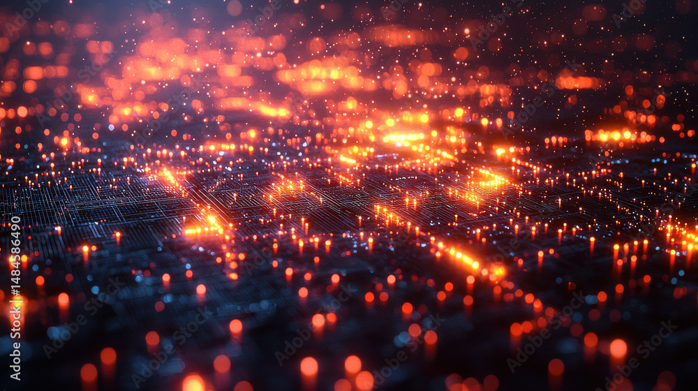 Obraz premium A pulsating cityscape of neon grids, where lines of light dance and morph in a mesmerizing spectacle, showcasing the boundless possibilities of generative AI and its potential to revolutionize 