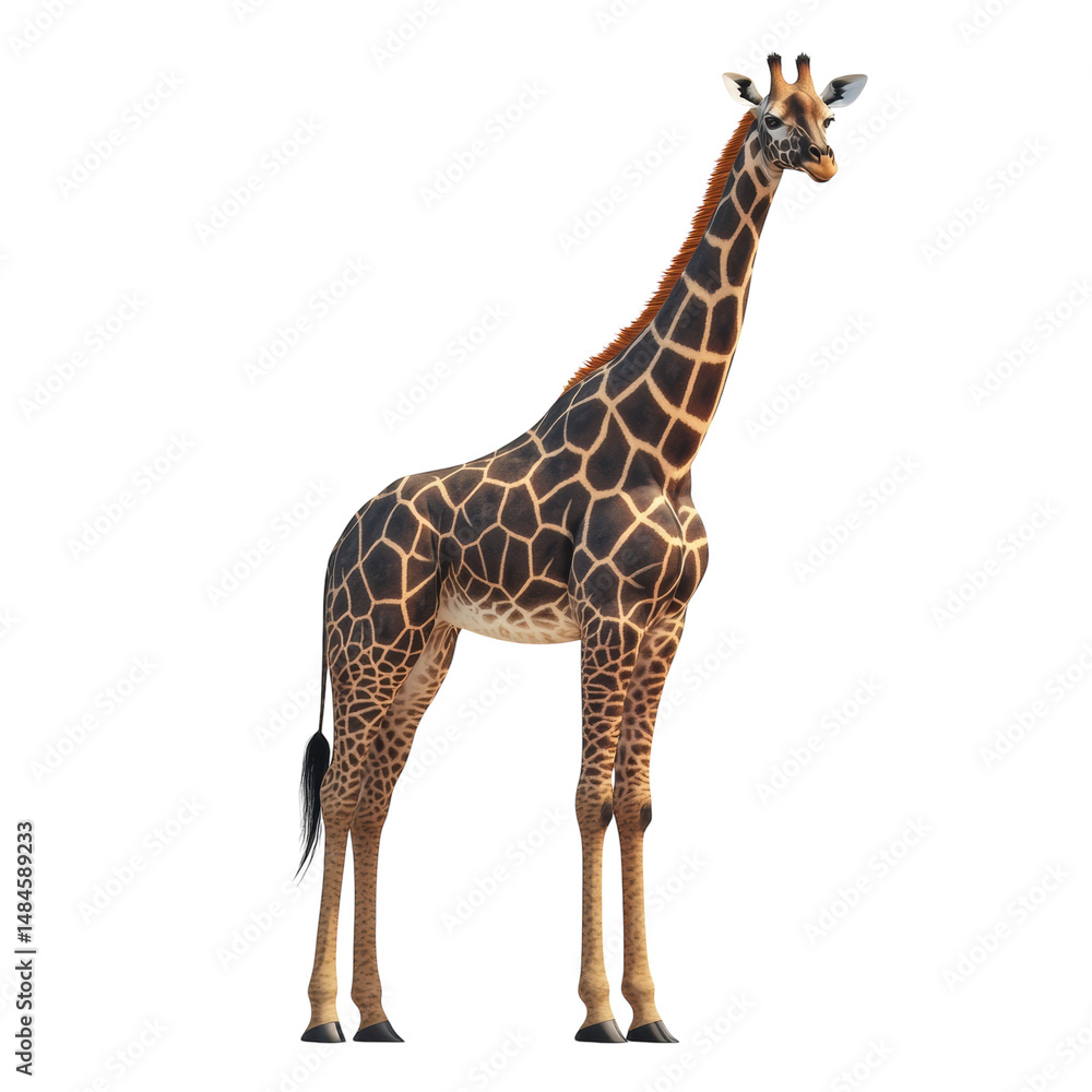 Naklejka premium Majestic giraffe standing tall a symbol of the African savanna s wild on transparent background