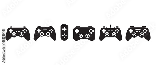 Gaming Controller Icon Set Vector Black Silhouettes of Console Pads Joysticks Handheld Devices and Keyboards