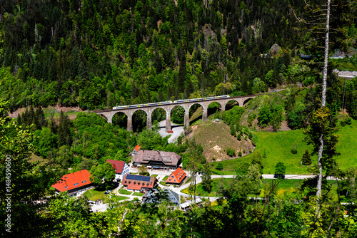 Hoellentalbahn crossing the Ravenna viaduct in Hoellental valley near Hinterzarten in the Black Forest