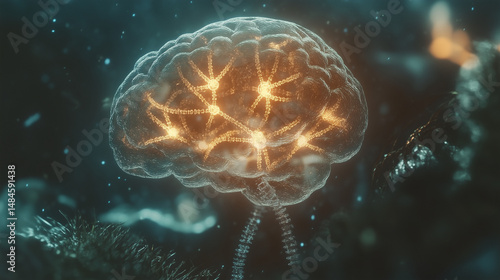 Wallpaper Mural Transparent DNA strands connecting human neurons in a brain model Torontodigital.ca