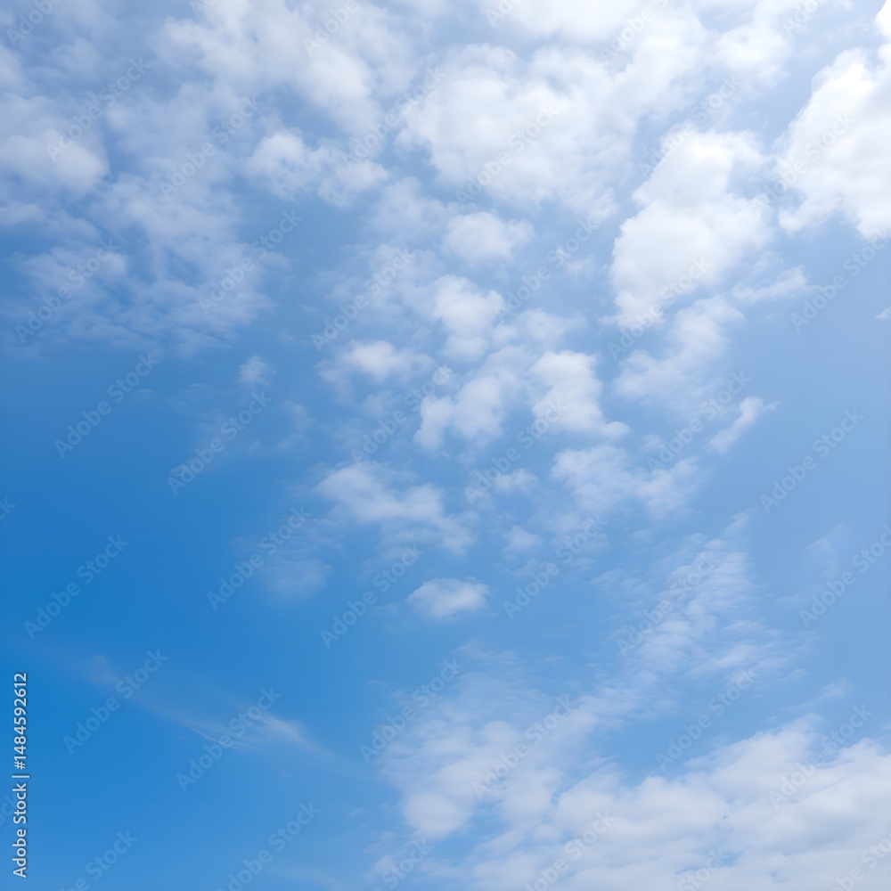 Obraz premium Background with scattered white clouds in bright blue sky creating a serene atmosphere