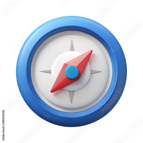 3d rendered illustration of a classic navigation compass icon with blue and red elements on black