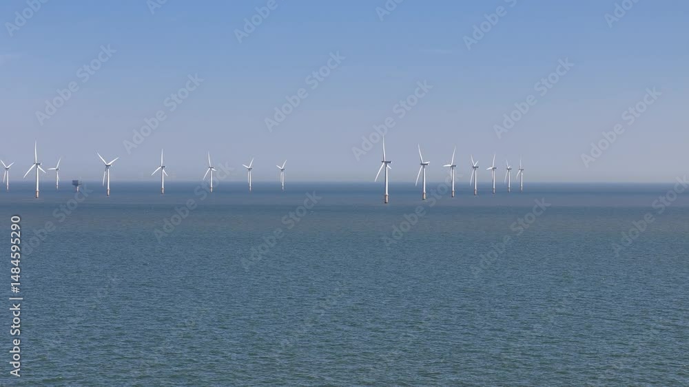 Gunfleet Sands Offshore Wind Farm Clacton on Sea UK establishing aerial Gunfleet Sands Offshore Wind Farm Clacton on Sea UK establishing aerial