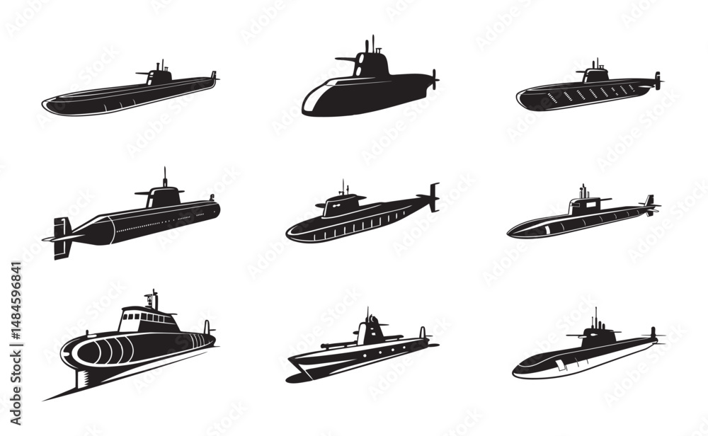 Obraz premium Collection of submarine silhouettes 