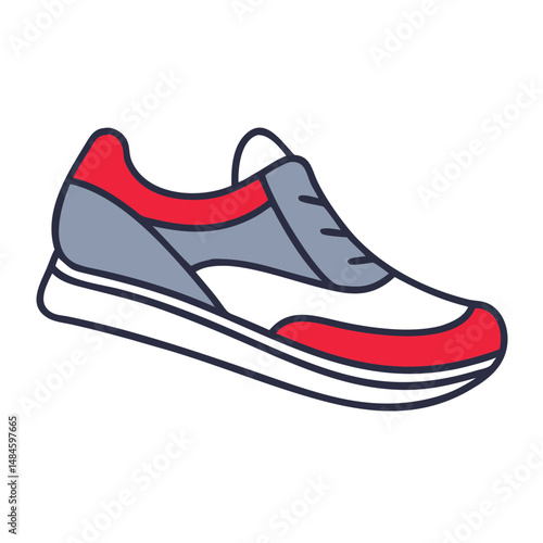 Running shoe design with red and grey colors in a sporty style  