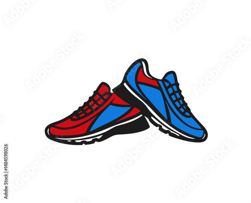 Colorful running shoes in red and blue design illustration  