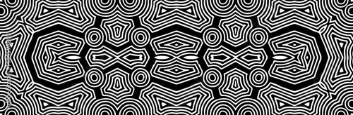 Geometric ethnic white pattern on black background isolated, banner. Template suitable for laser cutting of metal, wood carving, coloring. Stencil for carving, paper design, stained glass.