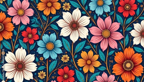 Intricate line art floral design, geometric repeat , wallpaper, minimal