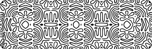 Geometric ethnic black pattern on white background, zentangle. Banner. The template is suitable for laser cutting of metal, wood carving, coloring. Stencil for carving, paper design, stained glass.