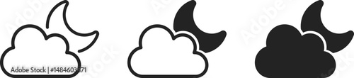 Night cloud and moon weather forecast symbols for UI  and app icon vector design