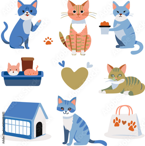 A cute set of funny cartoon cats vector illustration showcases lovable feline characters and kitty art