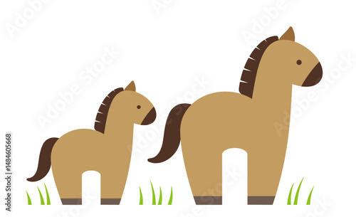 A Cute Cartoonish Horse Family Vector Flat Style Illustration Isolated On A White Background.