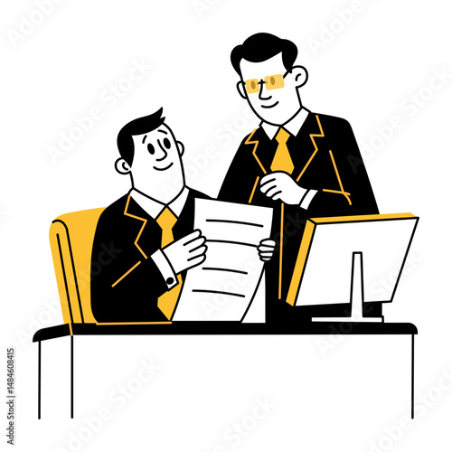 Legal discussion between lawyers, hand drawn illustration 

