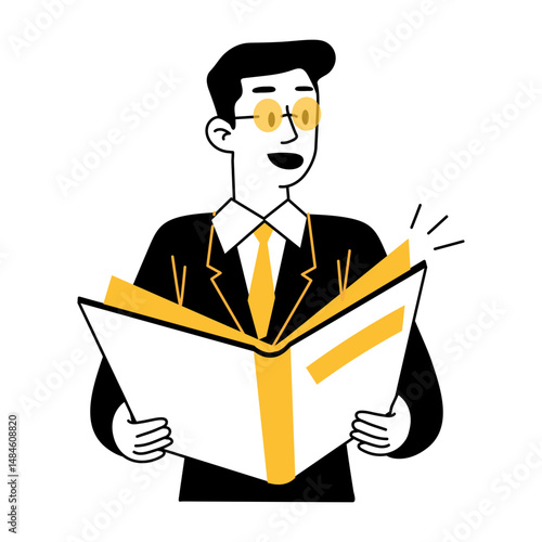 A hand drawn illustration of legal counsel character 

