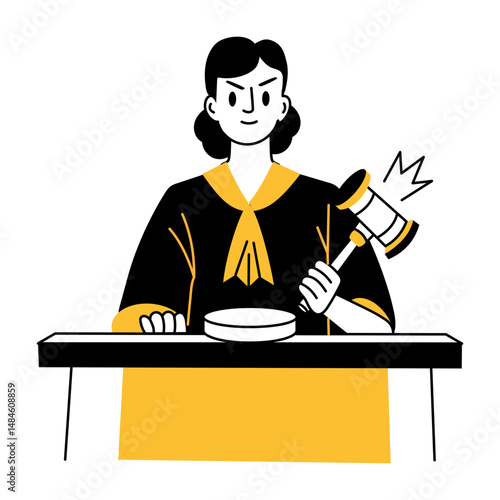 A hand drawn illustration of a female judge 
