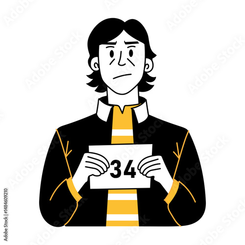 A hand drawn illustration of criminal mugshot 
