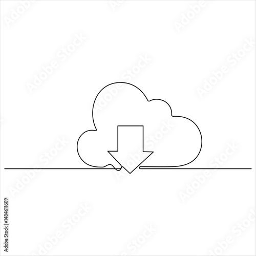 continuous one line drawing concept involving cloud storage and climate symbolism illustration